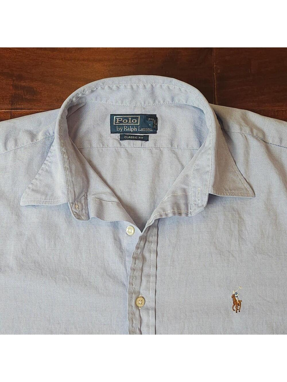 Vtg Polo by Ralph Lauren Chambray Classic Fit Shirt Flesh Pony Men's Size XL